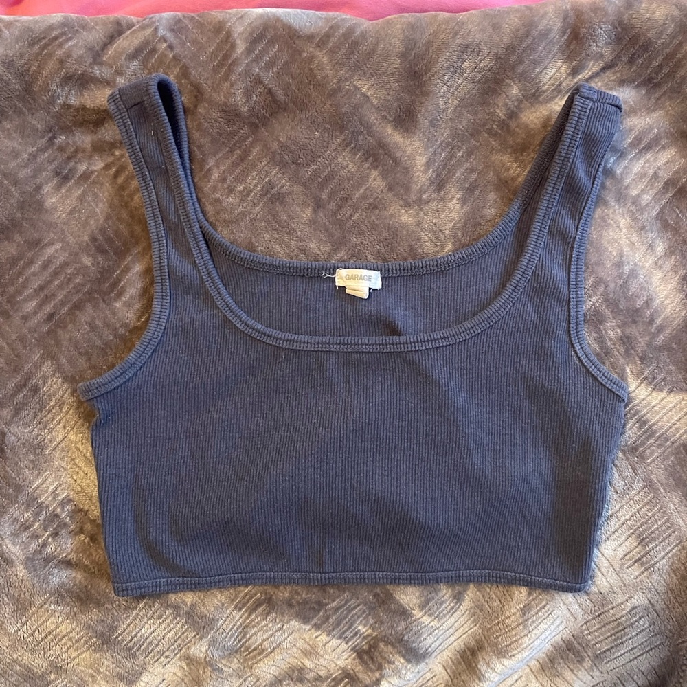 Garage Navy Blue Ribbed Top